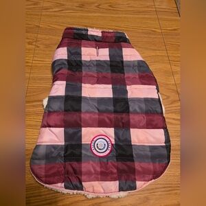 Stylish Plaid Dog Coat - Burgundy and Black